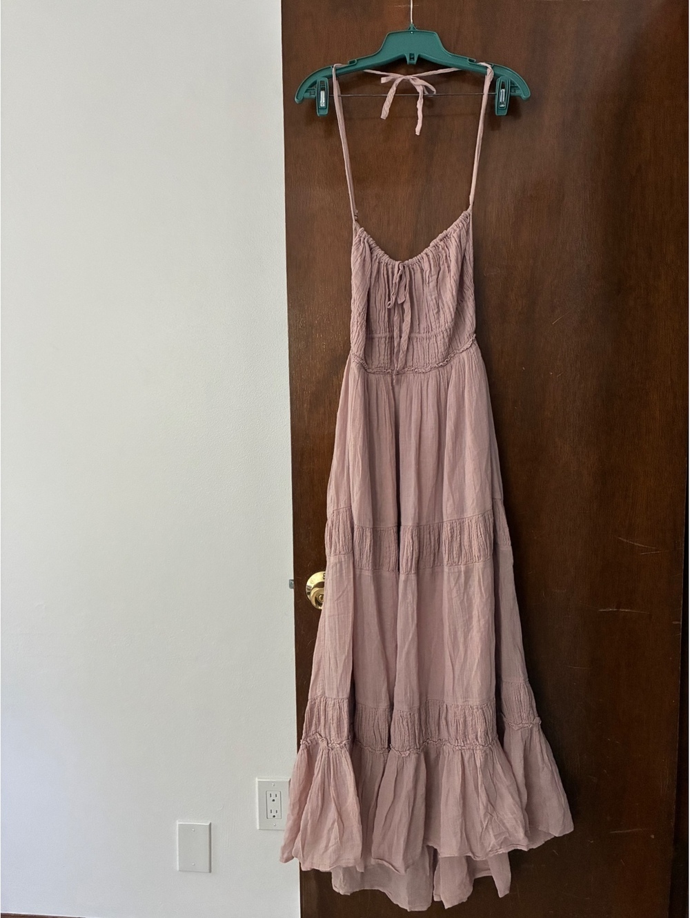 Free People Dusty Rose Boho Maxi Dress Size L Cottagecore Festival Tiered